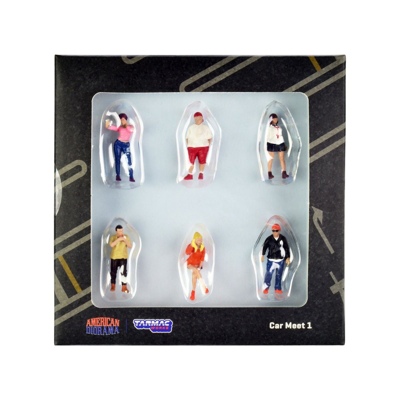"Car Meet 1" 6 Piece Diecast Figure Set for 1/64 Scale Models by Tarmac Works & American Diorama - Tarmac Works - ModelCars.com