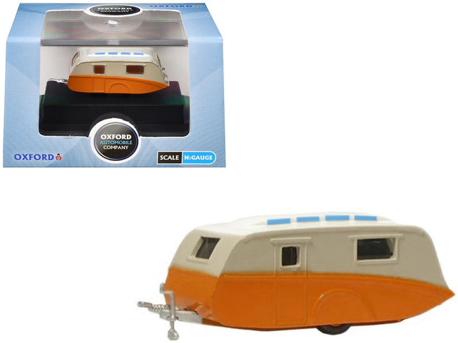 Caravan Trailer Cream and Orange 1/148 (N) Scale Diecast Model Car by Oxford Diecast-Oxford Diecast-ModelCars.com