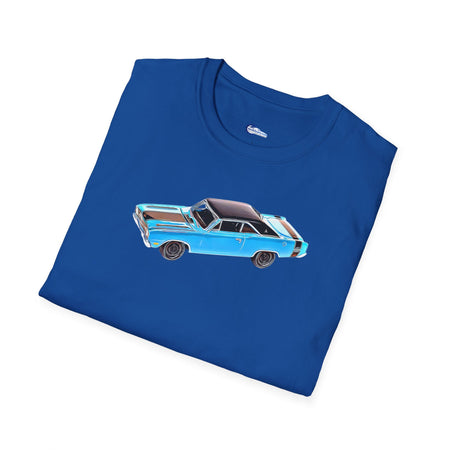 Cartoon Art 1969 Dodge Dart GTS 340 Blue with Black Top and Stripes "Goodyear Blue Streak" Inspired T-Shirt - American Muscle-Modelcars.com-ModelCars.com