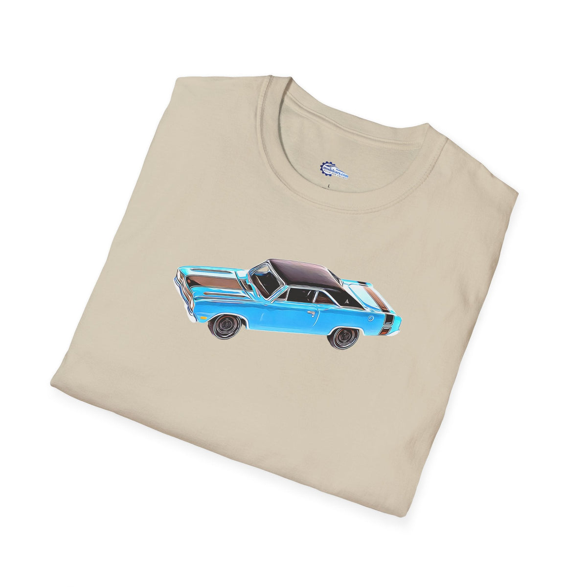 Cartoon Art 1969 Dodge Dart GTS 340 Blue with Black Top and Stripes "Goodyear Blue Streak" Inspired T-Shirt - American Muscle-Modelcars.com-ModelCars.com