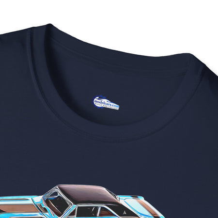 Cartoon Art 1969 Dodge Dart GTS 340 Blue with Black Top and Stripes "Goodyear Blue Streak" Inspired T-Shirt - American Muscle-Modelcars.com-ModelCars.com