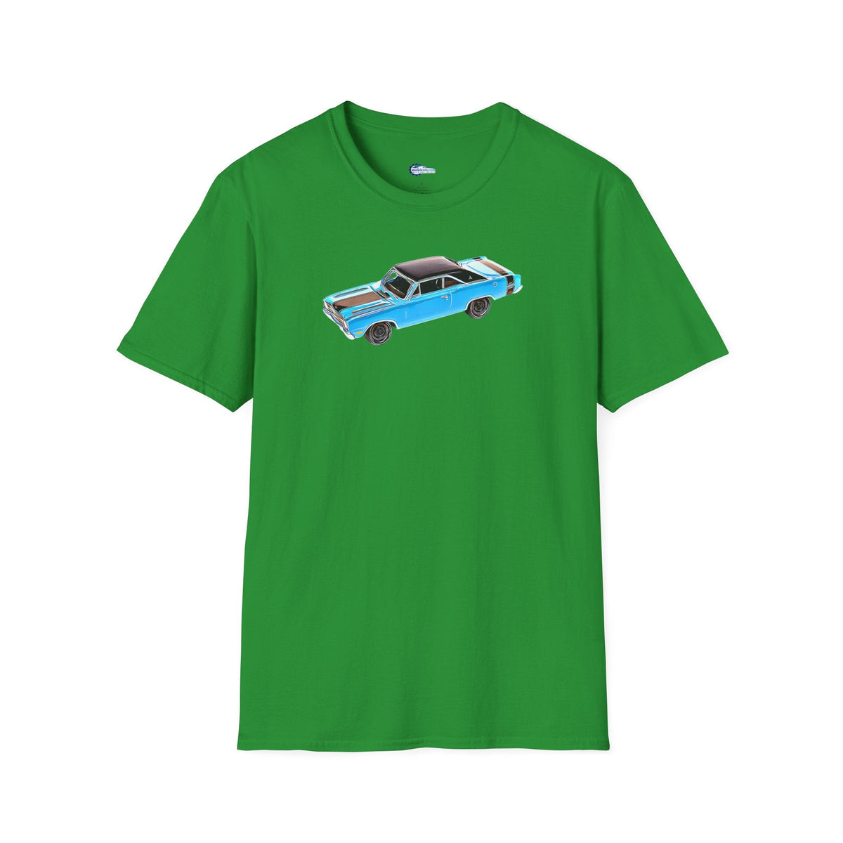 Cartoon Art 1969 Dodge Dart GTS 340 Blue with Black Top and Stripes "Goodyear Blue Streak" Inspired T-Shirt - American Muscle-Modelcars.com-ModelCars.com