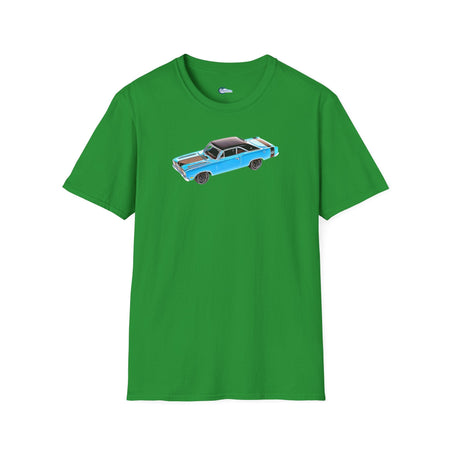 Cartoon Art 1969 Dodge Dart GTS 340 Blue with Black Top and Stripes "Goodyear Blue Streak" Inspired T-Shirt - American Muscle-Modelcars.com-ModelCars.com