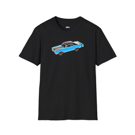 Cartoon Art 1969 Dodge Dart GTS 340 Blue with Black Top and Stripes "Goodyear Blue Streak" Inspired T-Shirt - American Muscle-Modelcars.com-ModelCars.com