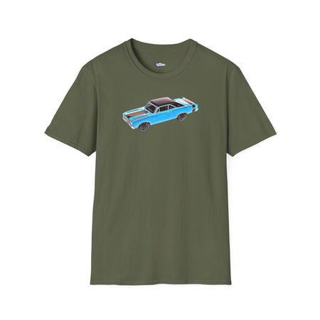 Cartoon Art 1969 Dodge Dart GTS 340 Blue with Black Top and Stripes "Goodyear Blue Streak" Inspired T-Shirt - American Muscle-Modelcars.com-ModelCars.com