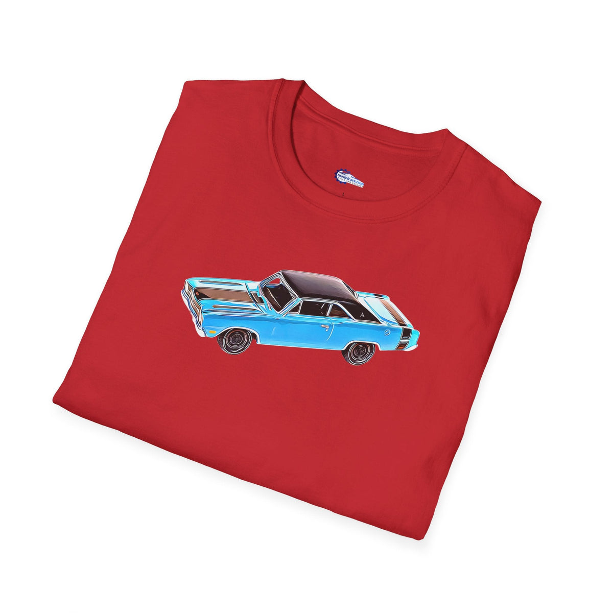Cartoon Art 1969 Dodge Dart GTS 340 Blue with Black Top and Stripes "Goodyear Blue Streak" Inspired T-Shirt - American Muscle-Modelcars.com-ModelCars.com