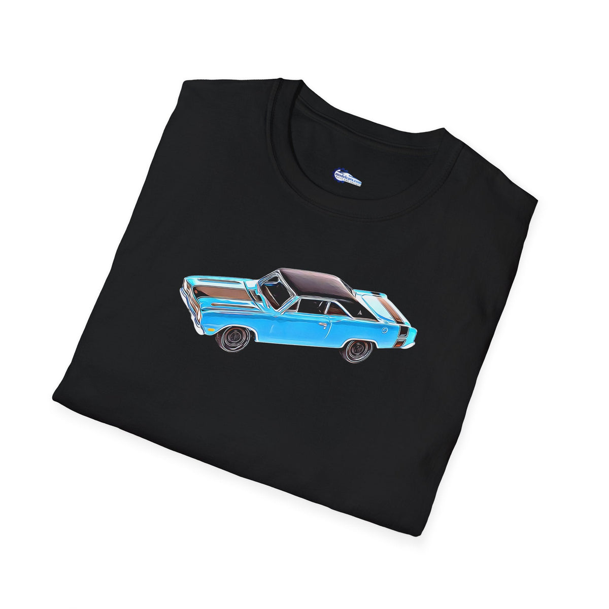 Cartoon Art 1969 Dodge Dart GTS 340 Blue with Black Top and Stripes "Goodyear Blue Streak" Inspired T-Shirt - American Muscle-Modelcars.com-ModelCars.com