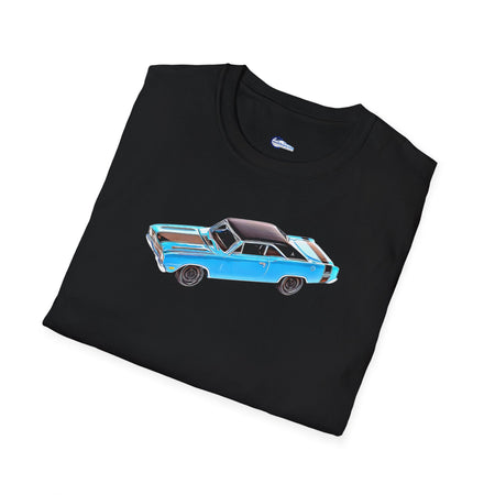 Cartoon Art 1969 Dodge Dart GTS 340 Blue with Black Top and Stripes "Goodyear Blue Streak" Inspired T-Shirt - American Muscle-Modelcars.com-ModelCars.com