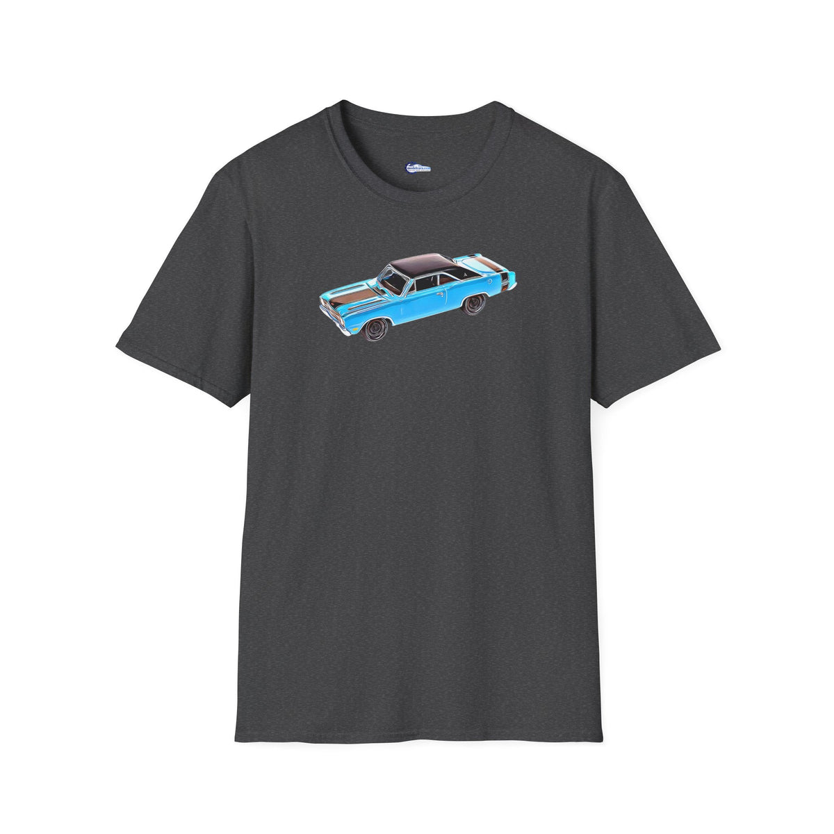 Cartoon Art 1969 Dodge Dart GTS 340 Blue with Black Top and Stripes "Goodyear Blue Streak" Inspired T-Shirt - American Muscle-Modelcars.com-ModelCars.com