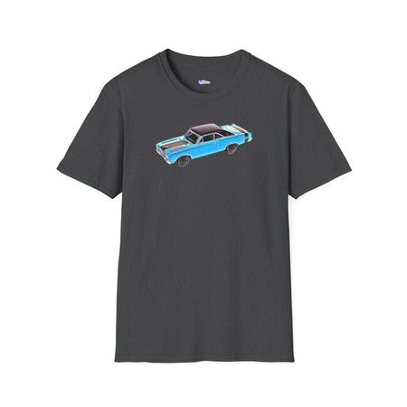 Cartoon Art 1969 Dodge Dart GTS 340 Blue with Black Top and Stripes "Goodyear Blue Streak" Inspired T-Shirt - American Muscle-Modelcars.com-ModelCars.com