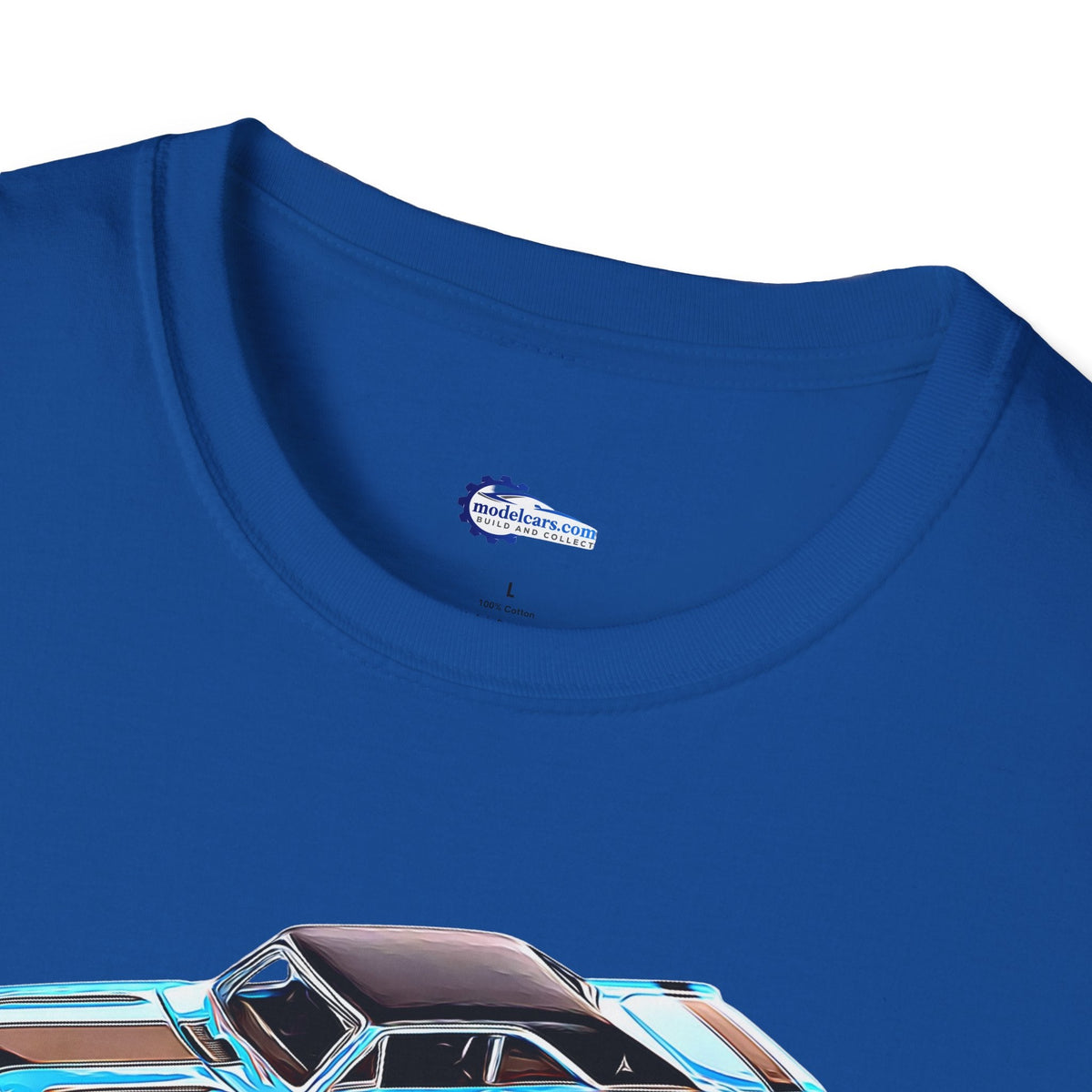Cartoon Art 1969 Dodge Dart GTS 340 Blue with Black Top and Stripes "Goodyear Blue Streak" Inspired T-Shirt - American Muscle-Modelcars.com-ModelCars.com