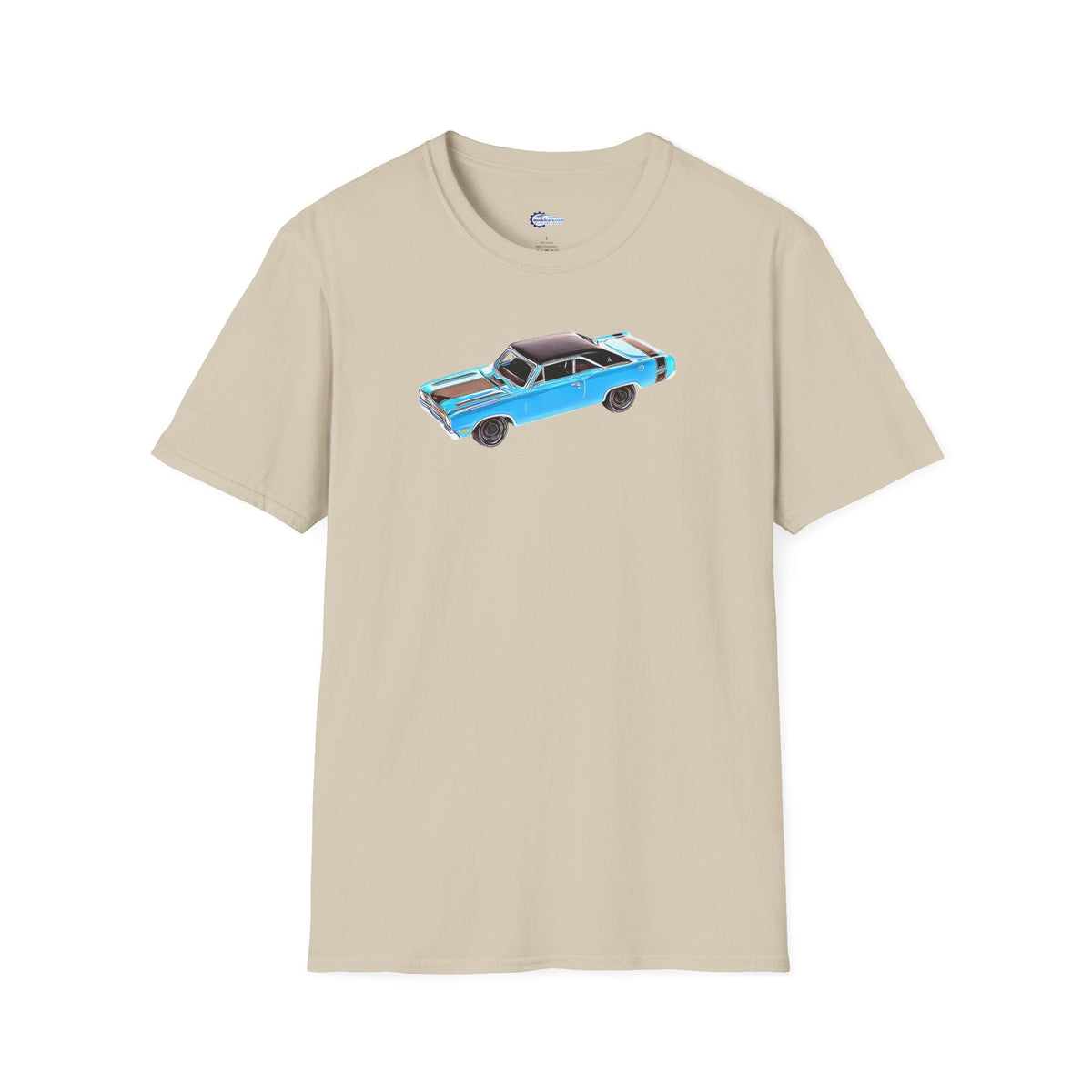 Cartoon Art 1969 Dodge Dart GTS 340 Blue with Black Top and Stripes "Goodyear Blue Streak" Inspired T-Shirt - American Muscle-Modelcars.com-ModelCars.com