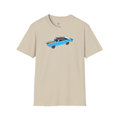 Cartoon Art 1969 Dodge Dart GTS 340 Blue with Black Top and Stripes "Goodyear Blue Streak" Inspired T-Shirt - American Muscle-Modelcars.com-ModelCars.com