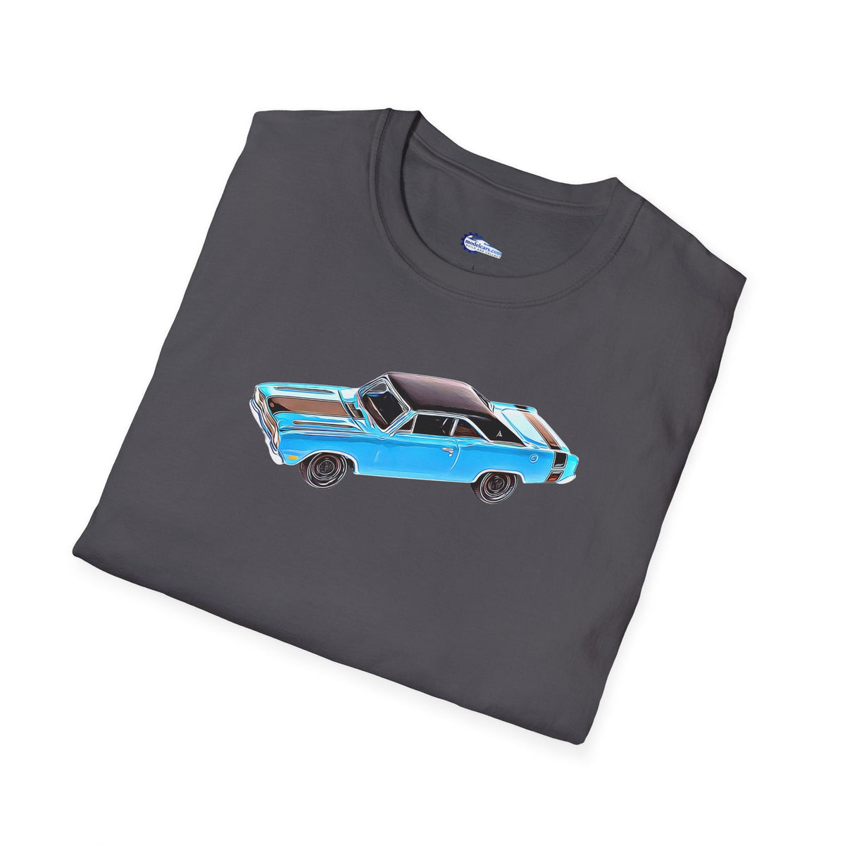 Cartoon Art 1969 Dodge Dart GTS 340 Blue with Black Top and Stripes "Goodyear Blue Streak" Inspired T-Shirt - American Muscle-Modelcars.com-ModelCars.com