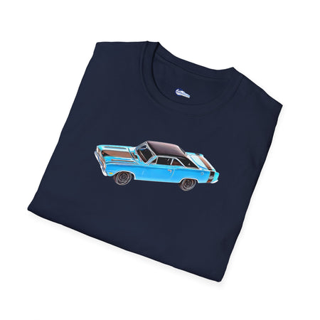 Cartoon Art 1969 Dodge Dart GTS 340 Blue with Black Top and Stripes "Goodyear Blue Streak" Inspired T-Shirt - American Muscle-Modelcars.com-ModelCars.com