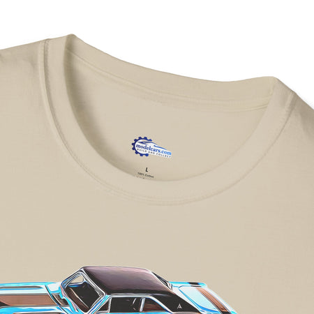 Cartoon Art 1969 Dodge Dart GTS 340 Blue with Black Top and Stripes "Goodyear Blue Streak" Inspired T-Shirt - American Muscle-Modelcars.com-ModelCars.com