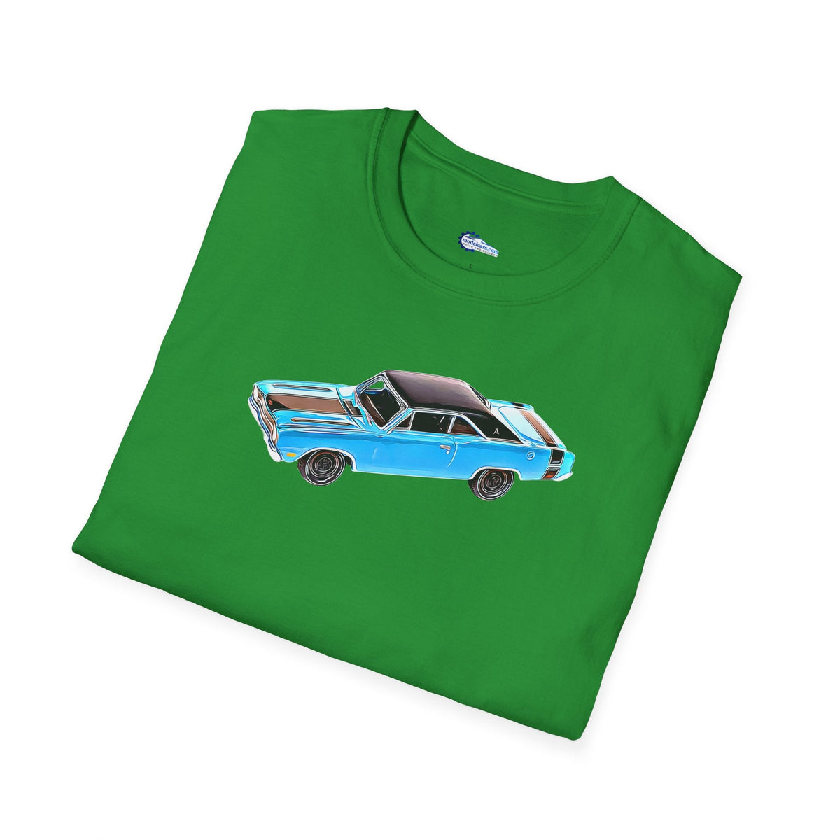 Cartoon Art 1969 Dodge Dart GTS 340 Blue with Black Top and Stripes "Goodyear Blue Streak" Inspired T-Shirt - American Muscle-Modelcars.com-ModelCars.com