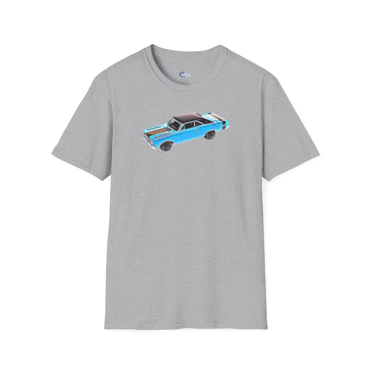 Cartoon Art 1969 Dodge Dart GTS 340 Blue with Black Top and Stripes "Goodyear Blue Streak" Inspired T-Shirt - American Muscle-Modelcars.com-ModelCars.com