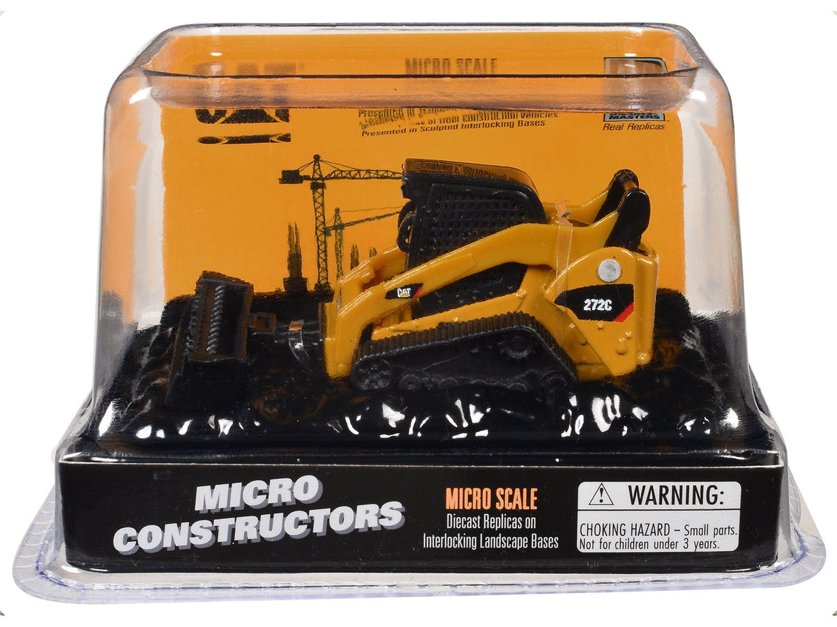 CAT Caterpillar 272C Compact Track Loader with Broom Yellow "Micro-Constructor" Series Diecast Model by Diecast Masters-Diecast Masters-ModelCars.com