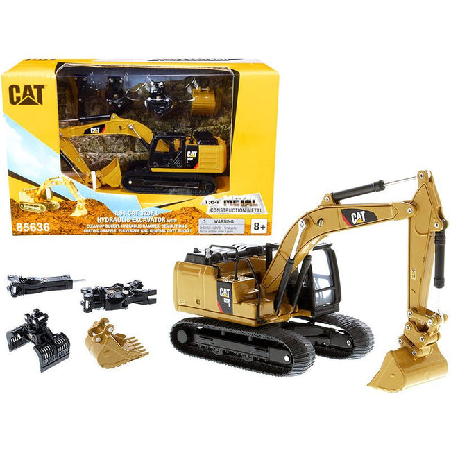 CAT Caterpillar 320F L Hydraulic Tracked Excavator with 5 Work Tools "Play & Collect!" 1/64 Diecast Model by Diecast Masters-Diecast Masters-ModelCars.com