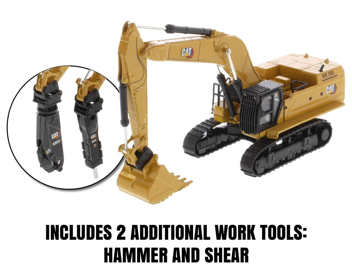 CAT Caterpillar 395 Next-Generation Hydraulic Excavator (General Purpose Version) Yellow with Additional Tools "High Line Series" 1/87 (HO) Diecast Model by Diecast Masters-Diecast Masters-ModelCars.com