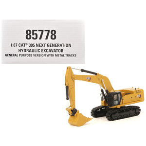 CAT Caterpillar 395 Next-Generation Hydraulic Excavator (Mass Excavator Version) Yellow with Additional Tools "High Line Series" 1/87 (HO) Diecast Model by Diecast Masters