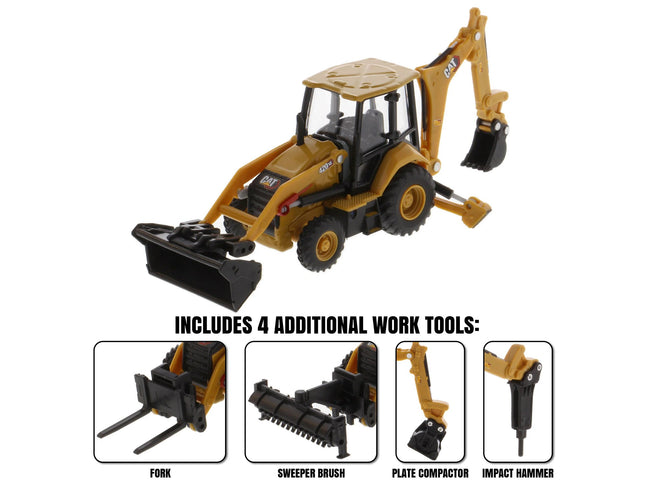 CAT Caterpillar 420 XE Backhoe Loader with Work Tools Yellow 1/64 Diecast Model by Diecast Masters-Diecast Masters-ModelCars.com
