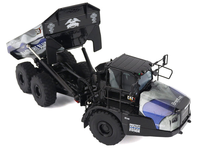 CAT Caterpillar 745 Articulated Dump Truck "Brent Scarbrough & Co. - Back the Blue" Black with Graphics "High Line" Series 1/50 Diecast Model by Diecast Masters-Diecast Masters-ModelCars.com