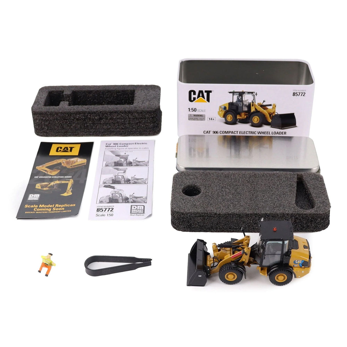CAT Caterpillar 906 Electric Compact Wheel Loader Yellow with Operator "High Line Series" 1/50 Diecast Model by Diecast Masters-Diecast Masters-ModelCars.com
