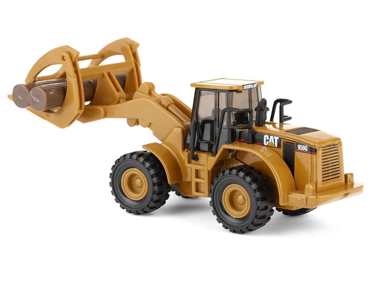CAT Caterpillar 950G Wheel Loader Yellow with Log Fork and Wood Log Accessories 1/87 (HO) Diecast Model by Diecast Masters-Diecast Masters-ModelCars.com