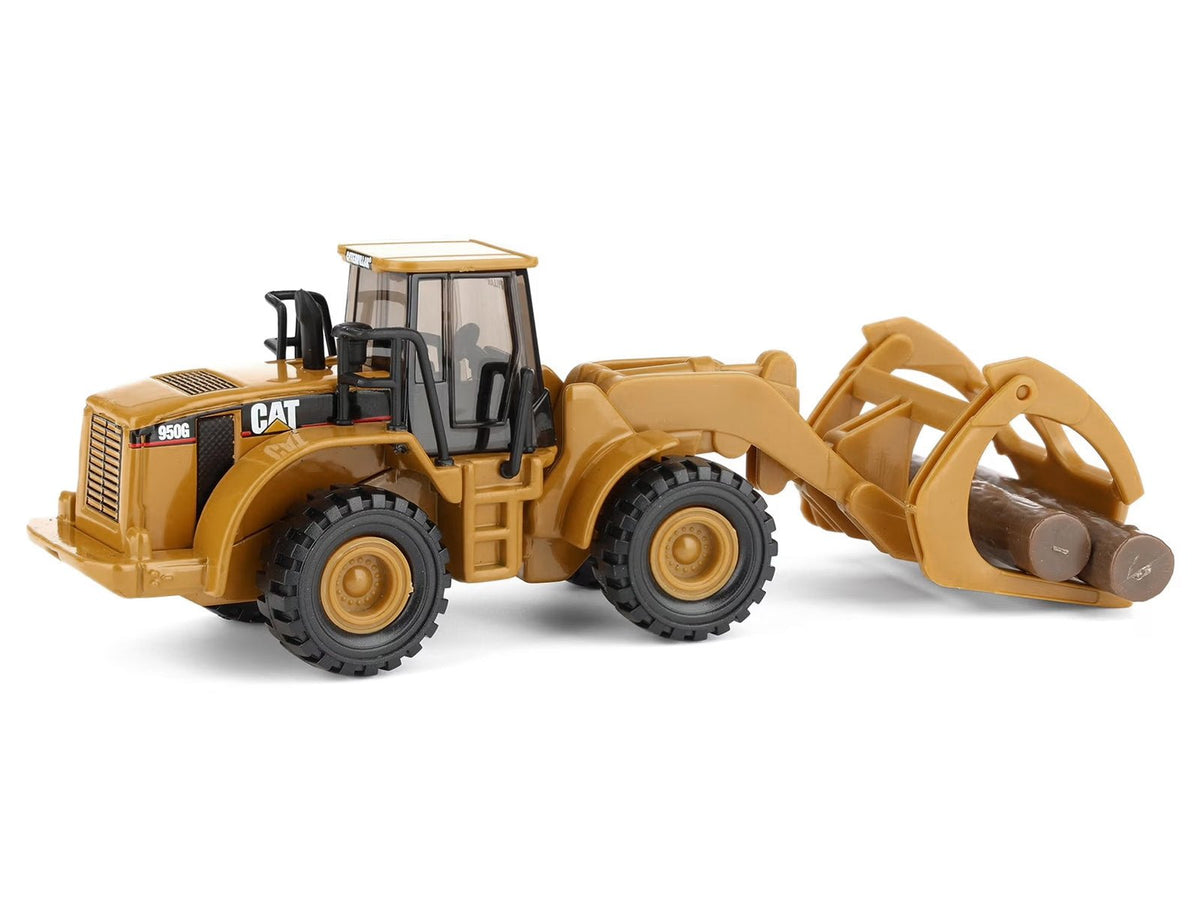 CAT Caterpillar 950G Wheel Loader Yellow with Log Fork and Wood Log Accessories 1/87 (HO) Diecast Model by Diecast Masters-Diecast Masters-ModelCars.com