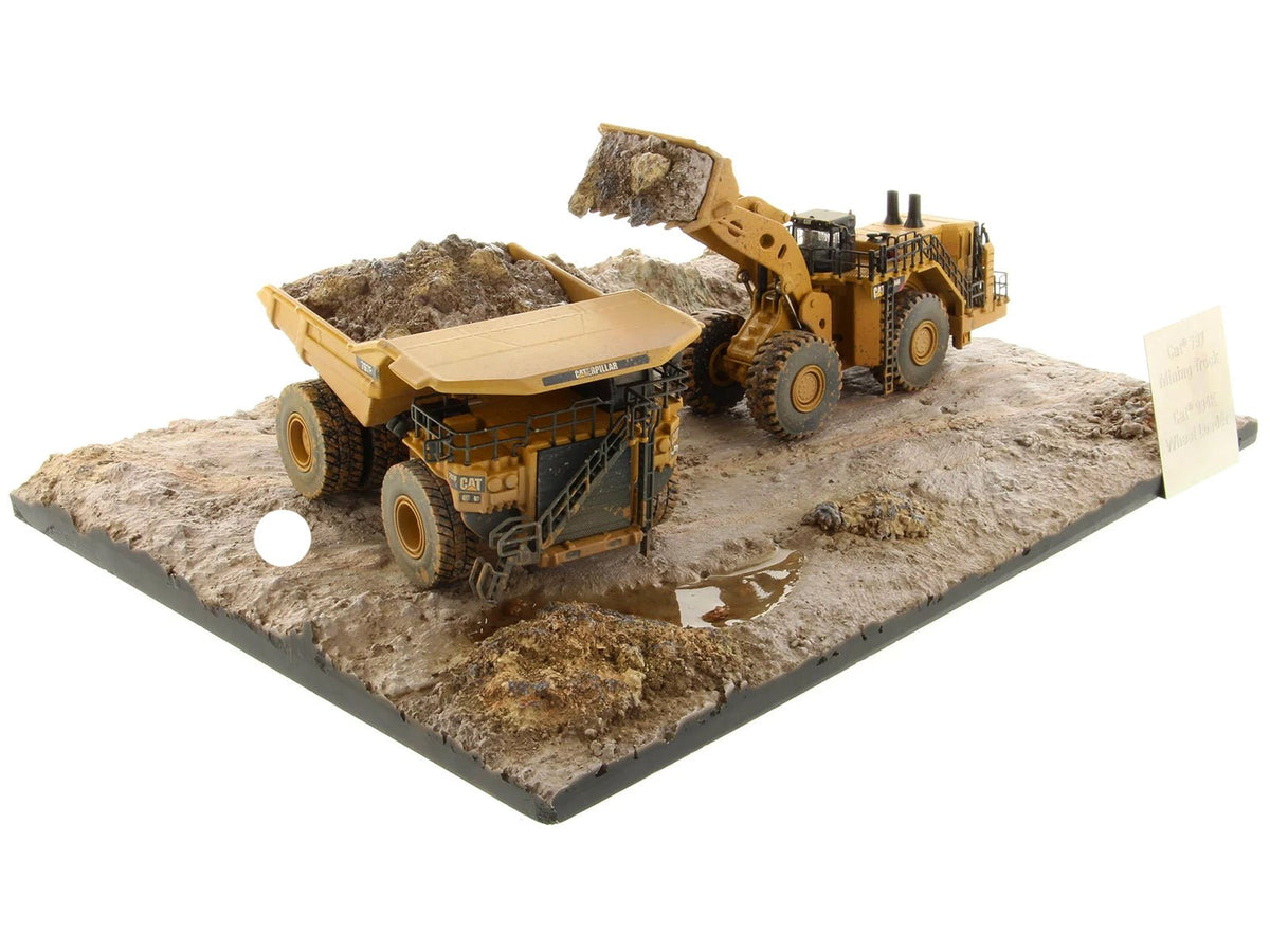 CAT Caterpillar 994K Wheel Loader and 797 Mining Truck Yellow (Weathered) Set of 2 Pieces "Weathered Series" 1/125 Diecast Model by Diecast Masters-Diecast Masters-ModelCars.com