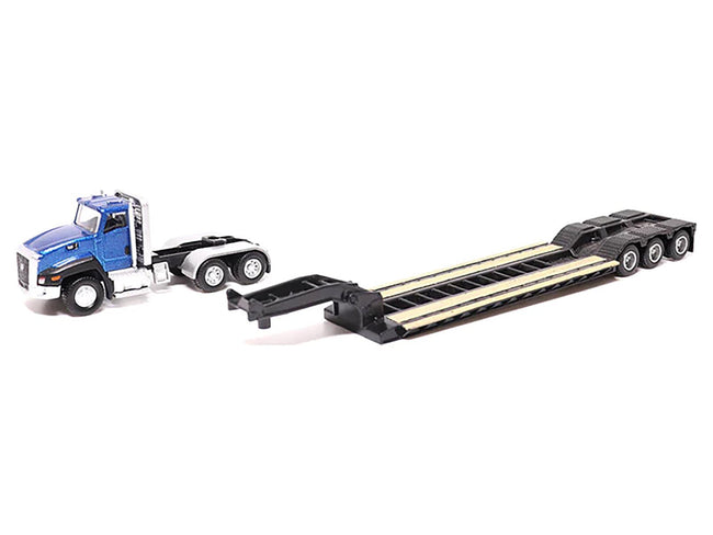 CAT Caterpillar CT660 Day Cab Tractor Blue Metallic with Lowboy Trailer and CAT 315C L Hydraulic Excavator Yellow 1/87 (HO) Diecast Model by Diecast Masters-Diecast Masters-ModelCars.com