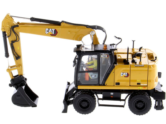 CAT Caterpillar M318 Wheeled Excavator Yellow with Operator "High Line" Series 1/50 Diecast Model by Diecast Masters-Diecast Masters-ModelCars.com