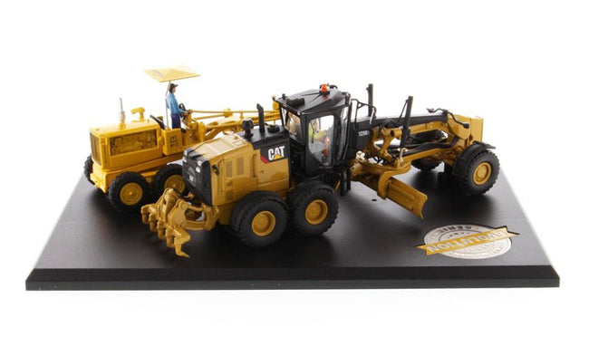 Cat Caterpillar No. 12 Motor Grader (Circa 1939-1959) and Cat Caterpillar 12M3 Motor Grader (Current) with Operators "Evolution Series" Set of 2 pieces 1/50 Diecast Models by Diecast Masters-Diecast Masters-ModelCars.com