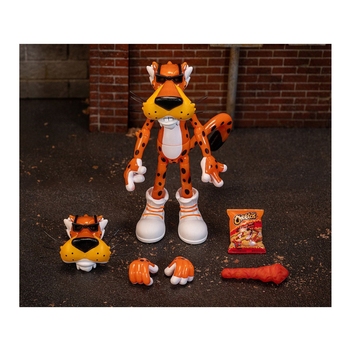 Chester Cheetah 5.5" Glow - in - the - Dark Figure with Accessories and Alternate Head and Hands "Flamin' Hot Cheetos Crunchy" Model by Jada - Jada - ModelCars.com