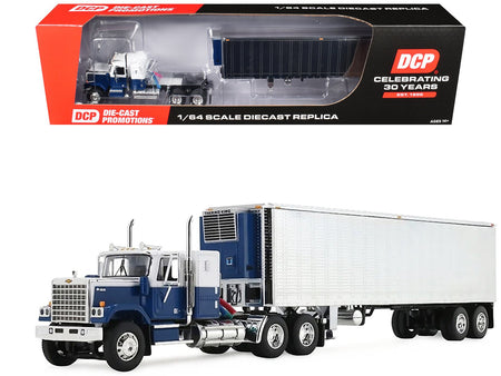 Chevrolet Bison with 34" Flat Top Sleeper & 40' Vintage Trailer with Reefer Blue and White 1/64 Diecast Model by DCP/First Gear-First Gear-ModelCars.com
