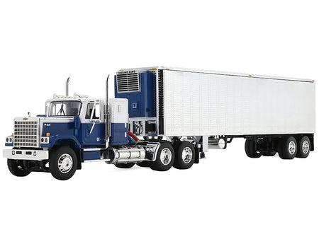 Chevrolet Bison with 34" Flat Top Sleeper & 40' Vintage Trailer with Reefer Blue and White 1/64 Diecast Model by DCP/First Gear-First Gear-ModelCars.com