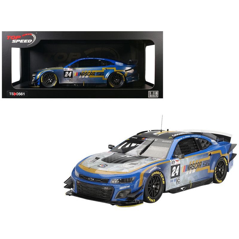 Chevrolet Camaro ZL1 24 Jenson Button - Jimmie Johnson - Mike Rockenfeller (Post - Race Weathered Version) "Hendrick Motorsports - NASCAR Next Gen Garage 56" Innovative "24 Hours of Le Mans" (2023) 1/18 Model Car by Top Speed - Top Speed - ModelCars.com
