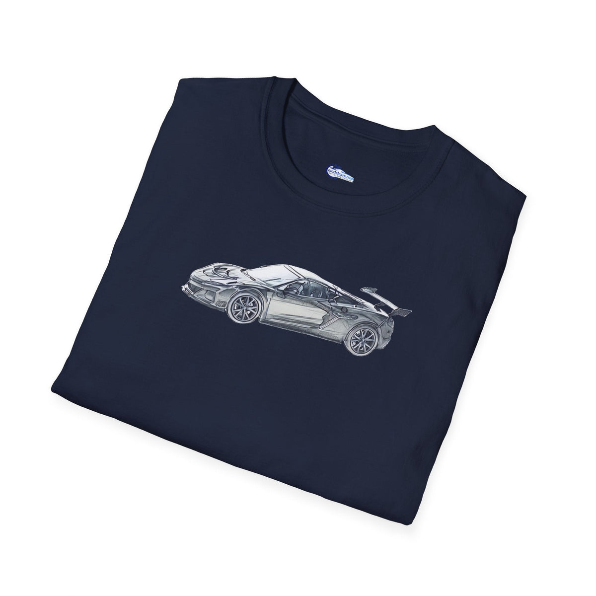 Chevrolet Corvette C8 ZR1 T-Shirt - American Muscle, Black with Blue Stripes-Modelcars.com-ModelCars.com