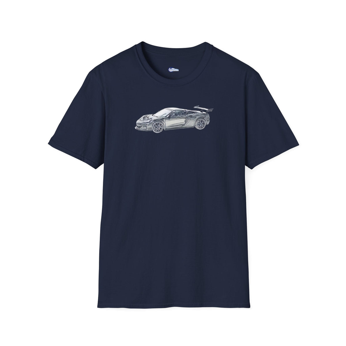 Chevrolet Corvette C8 ZR1 T-Shirt - American Muscle, Black with Blue Stripes-Modelcars.com-ModelCars.com