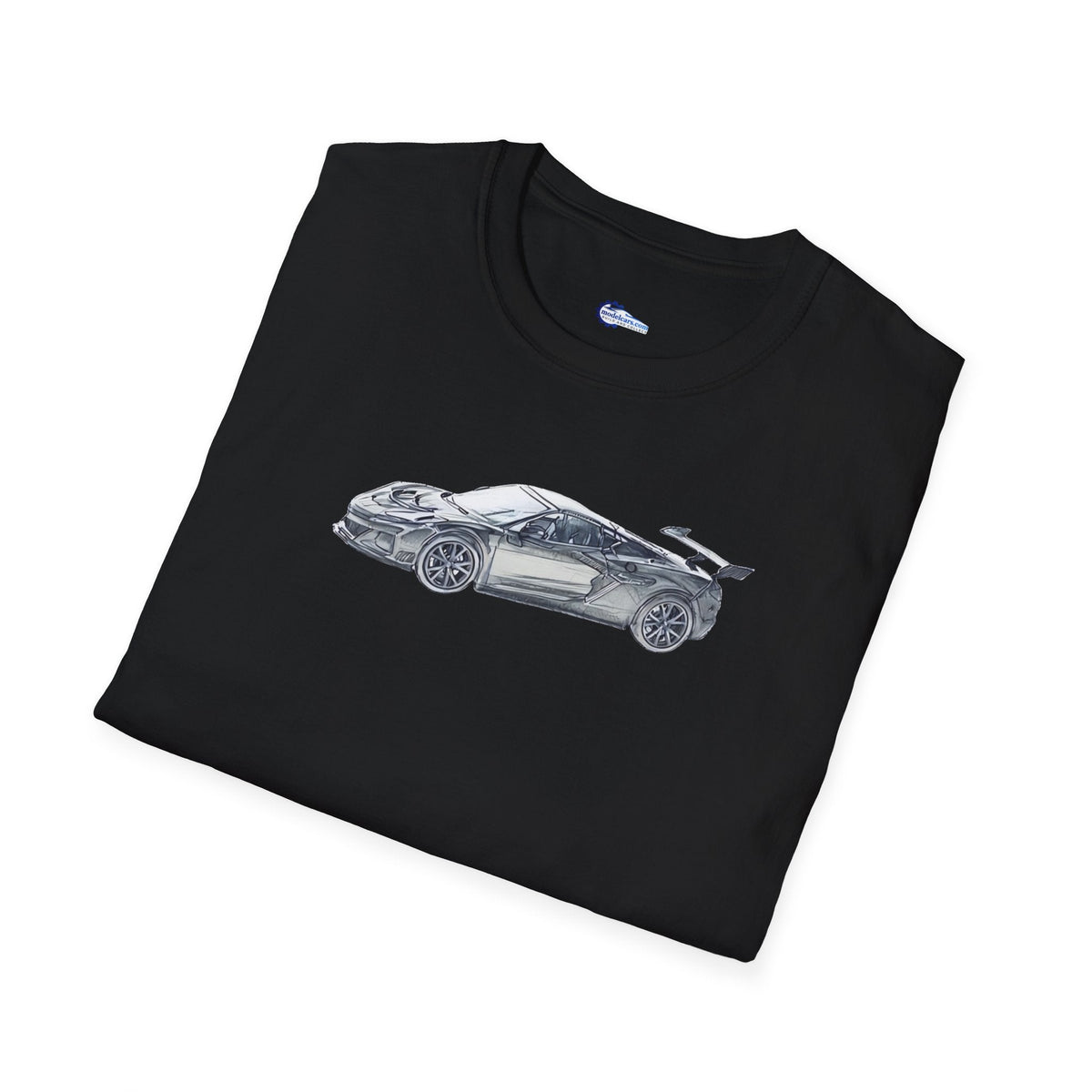 Chevrolet Corvette C8 ZR1 T-Shirt - American Muscle, Black with Blue Stripes-Modelcars.com-ModelCars.com