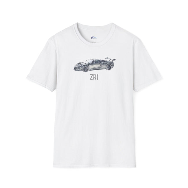 Chevrolet Corvette C8 ZR1 T-Shirt - American Muscle, Black with Blue Stripes and with model designation-Modelcars.com-ModelCars.com