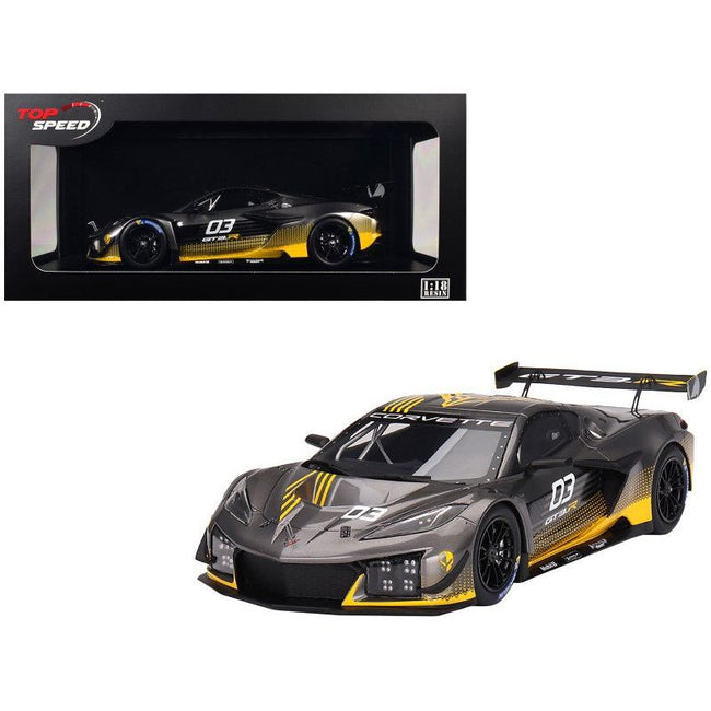 Chevrolet Corvette Z06 GT3.R 03 Gray Metallic with Graphics "Daytona Presentation" (2023) 1/18 Model Car by Top Speed - Top Speed - ModelCars.com