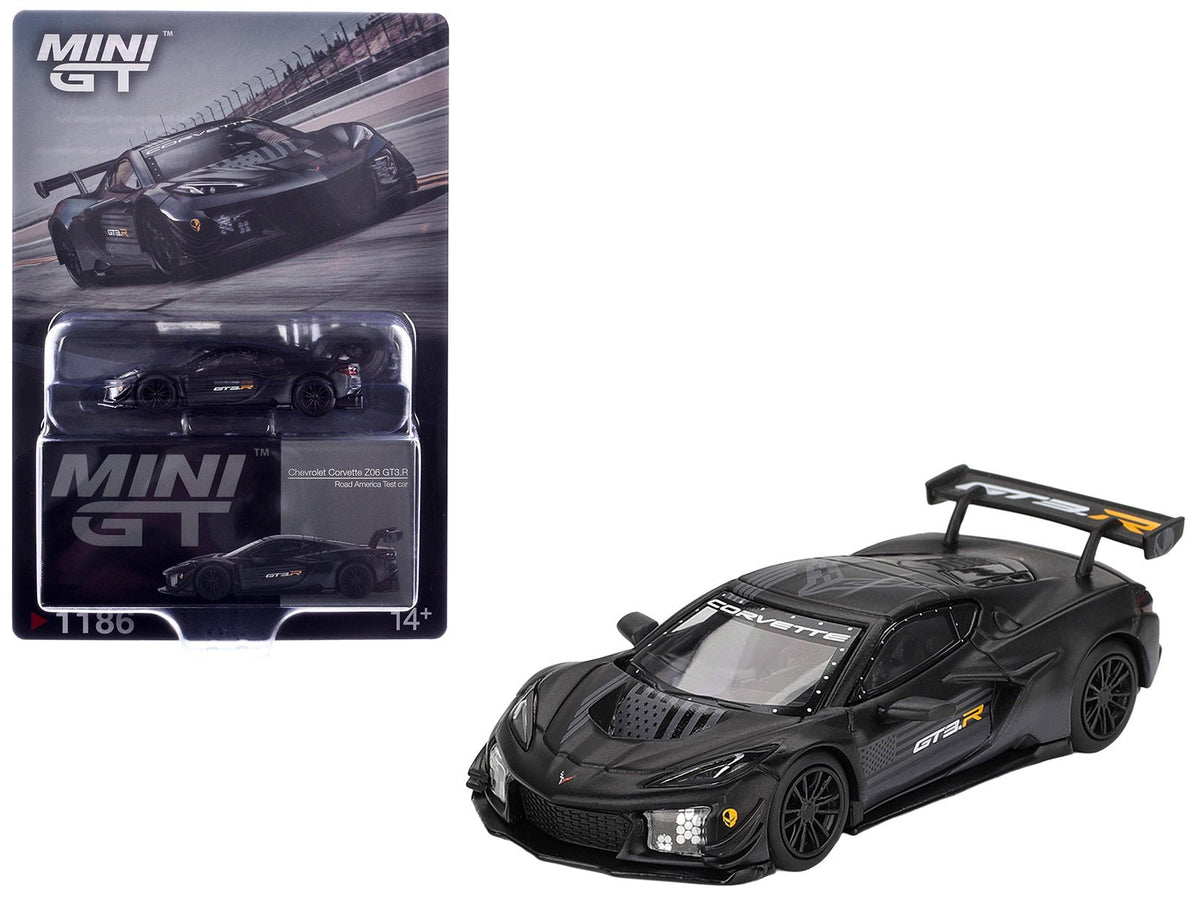 Chevrolet Corvette Z06 GT3.R "Road America Test Car" Black with Graphics Limited Edition 1/64 Diecast Model Car by Mini GT-Mini GT-ModelCars.com