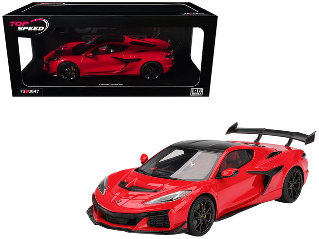 Chevrolet Corvette ZR1 Torch Red with Carbon Top 1/18 Model Car by Top Speed-Top Speed-ModelCars.com