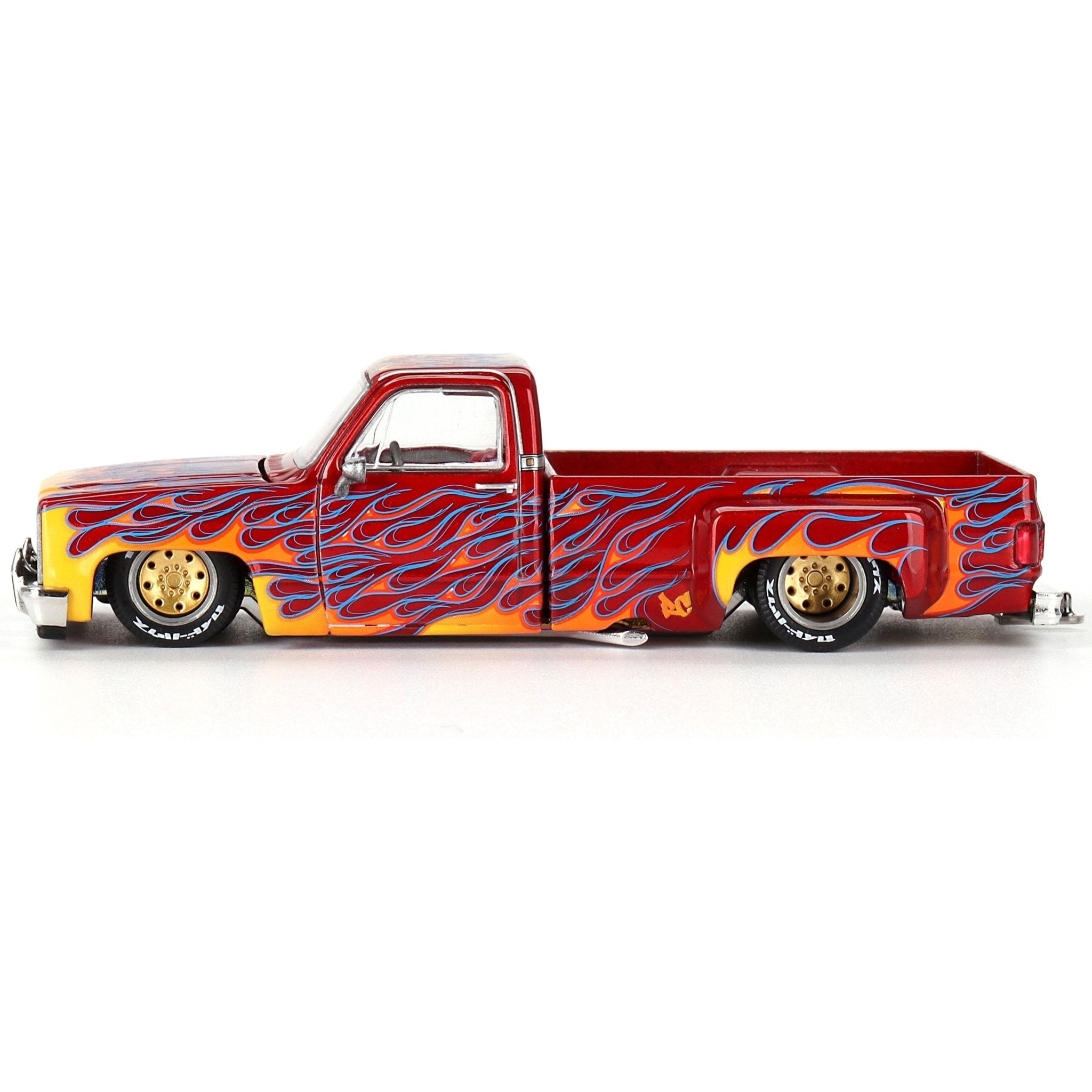 Chevrolet Silverado Dually Pickup Truck "On Fire V1" Red Metallic with Flames and Red Interior (Designed by Jun Imai) "Kaido House" Special 1/64 Diecast Model Car by Mini GT - Mini GT - ModelCars.com