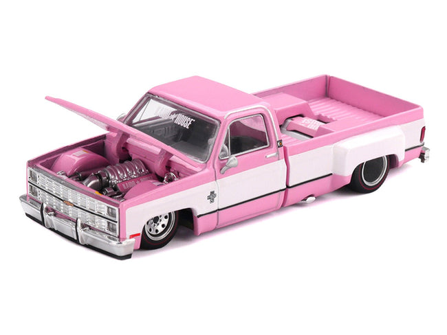 Chevrolet Silverado Dually Pickup Truck "Vintage Spec V2" Pink with White Sides (Designed by Jun Imai) "Kaido House" Special 1/64 Diecast Model Car by Mini GT-Mini GT-ModelCars.com