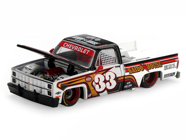 Chevrolet Silverado Pickup Truck 33 "Kaido Intimidator V1" White and Black with Graphics (Designed by Jun Imai) "Kaido House" Special 1/64 Diecast Model Car by Mini GT-Mini GT-ModelCars.com