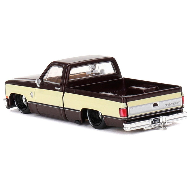 Chevrolet Silverado Pickup Truck "KAIDO Vintage Spec V1" Brown with Cream Sides (Designed by Jun Imai) "Kaido House" Special 1/64 Diecast Model Car by Mini GT - Mini GT - ModelCars.com